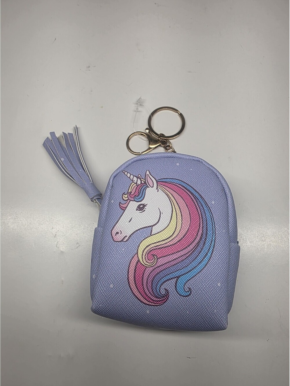 Unicorn Mini Backpack Purse Coin Key Chain w/ Chain Clip on Purple Cute